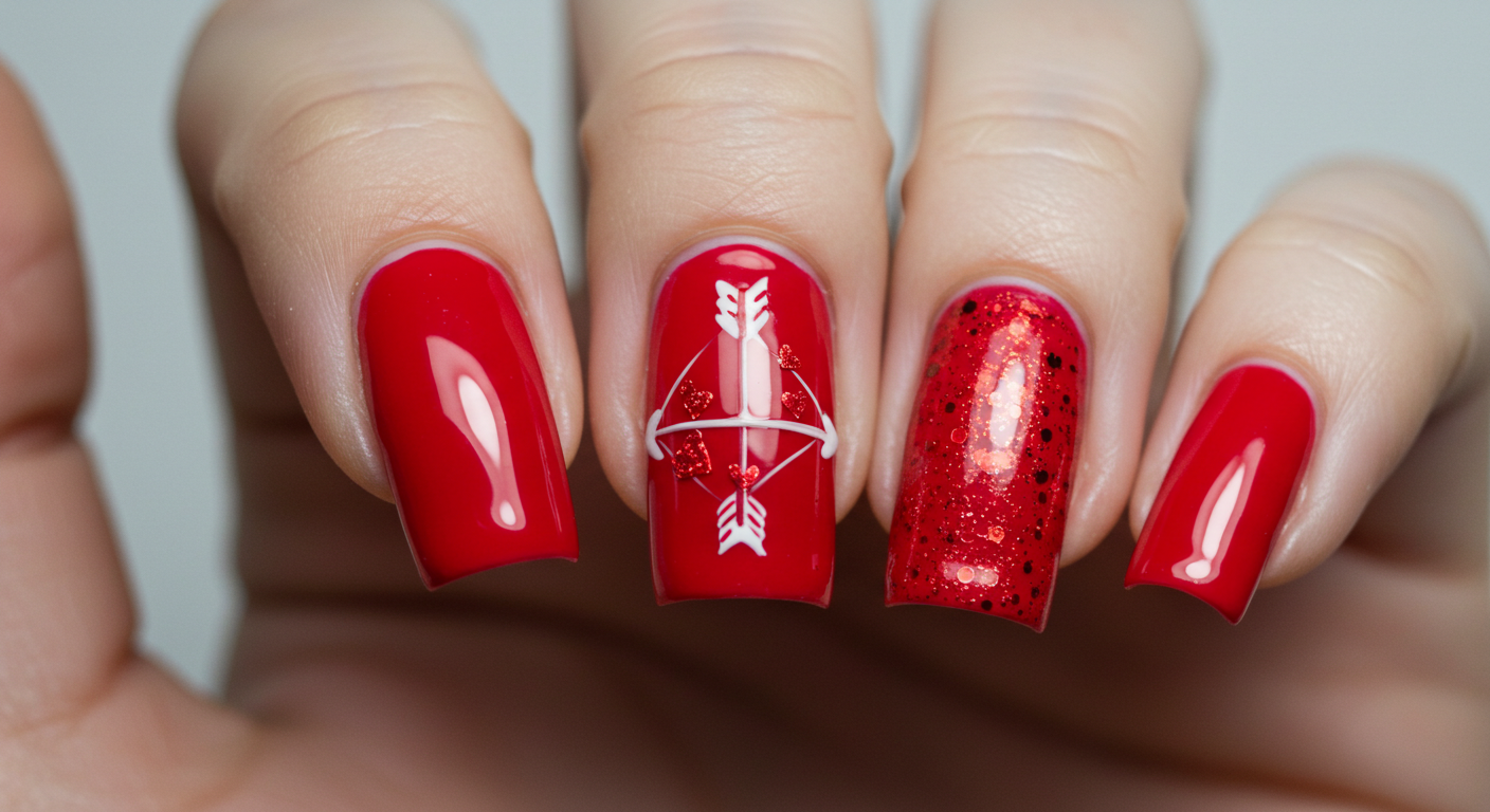 Cupid’s Red Arrow Valentine Nail