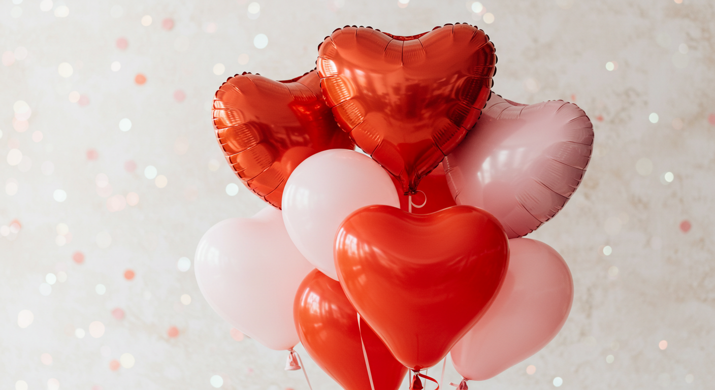 Valentine Balloon Bouquet in Shades of Pink, Red, and White