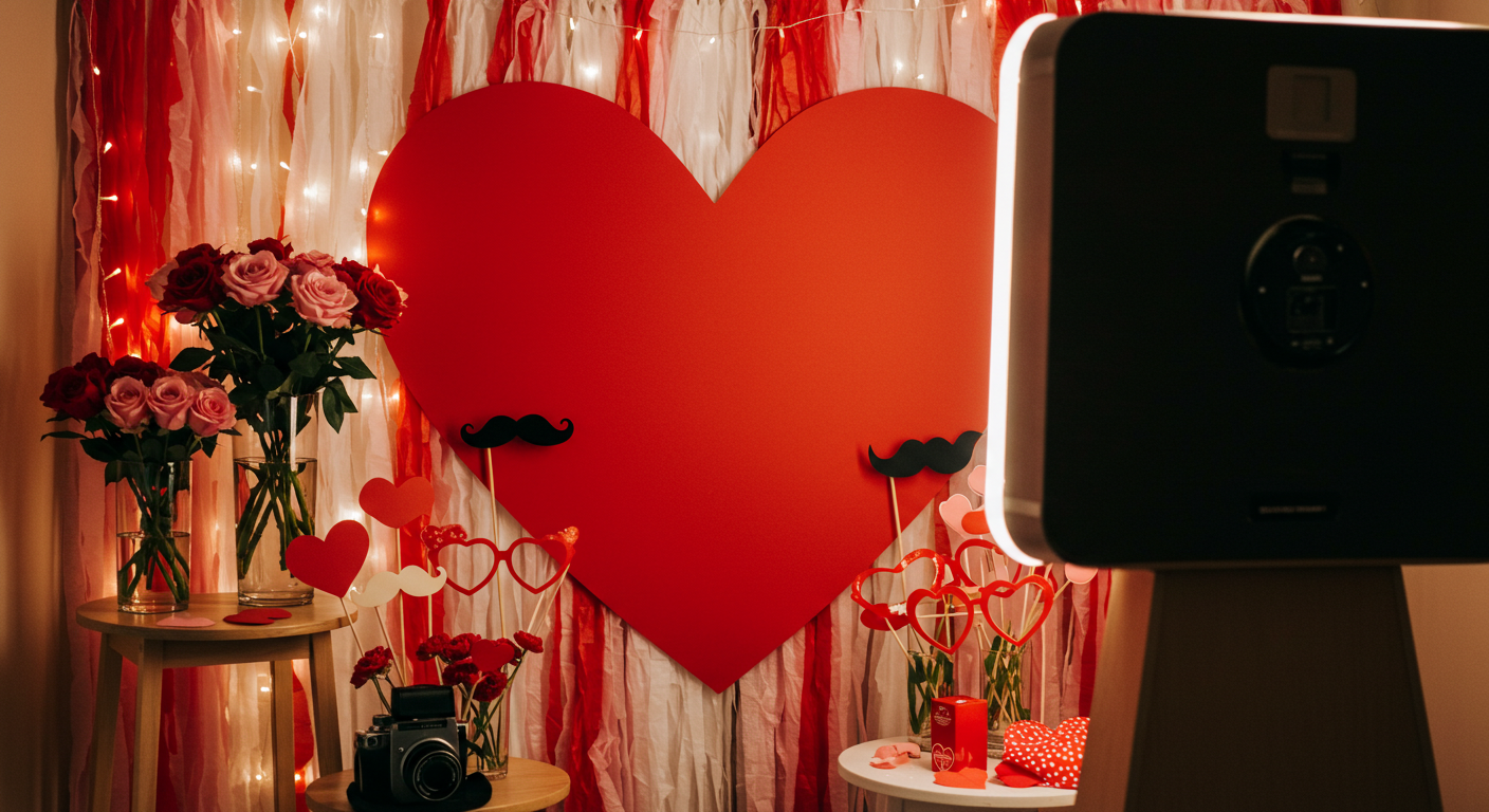 Romantic Valentine Photo Booth Corner with Heart Props