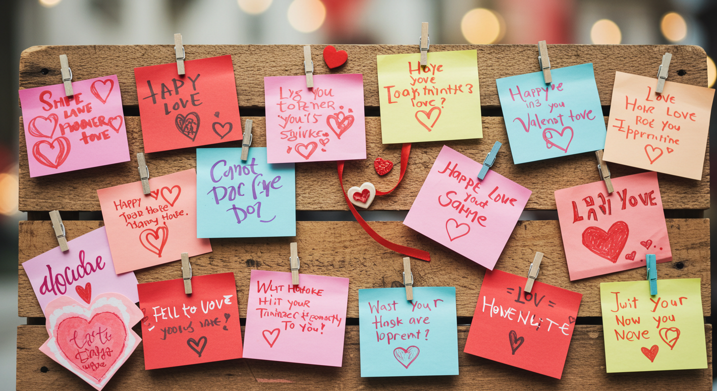 Valentine Message Board with Handwritten Love Notes
