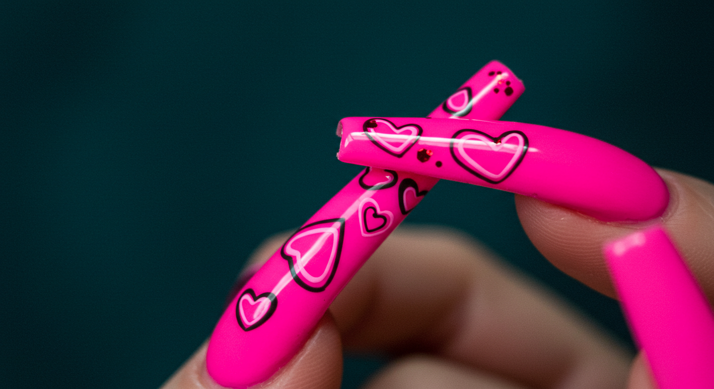 Hot Pink Love Story Valentine Nail