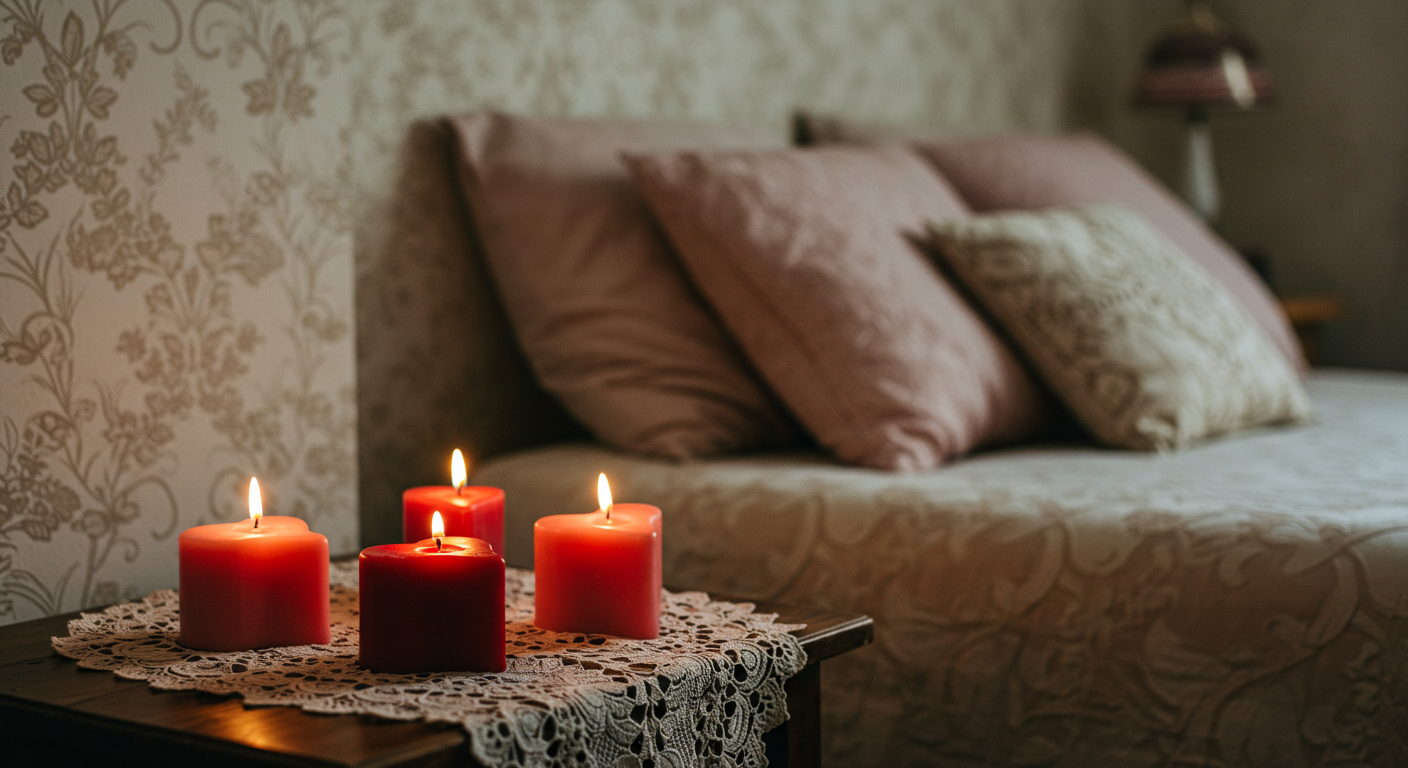 Heart-Shaped Valentine Candles in a Cozy Nook