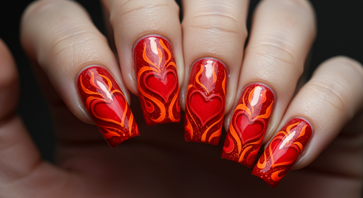 Blazing Hearts Valentine Nail