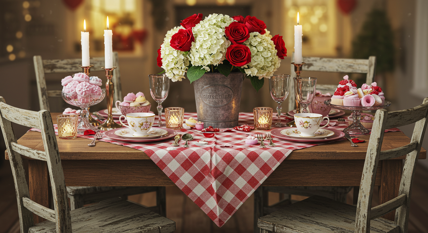 Farmhouse-Style Valentine Table Setup