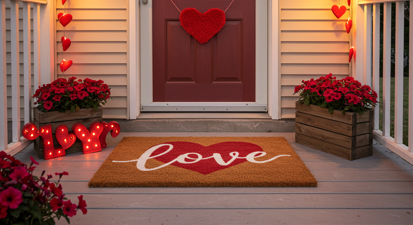Love-Themed Valentine Doormat with Matching Porch Decor