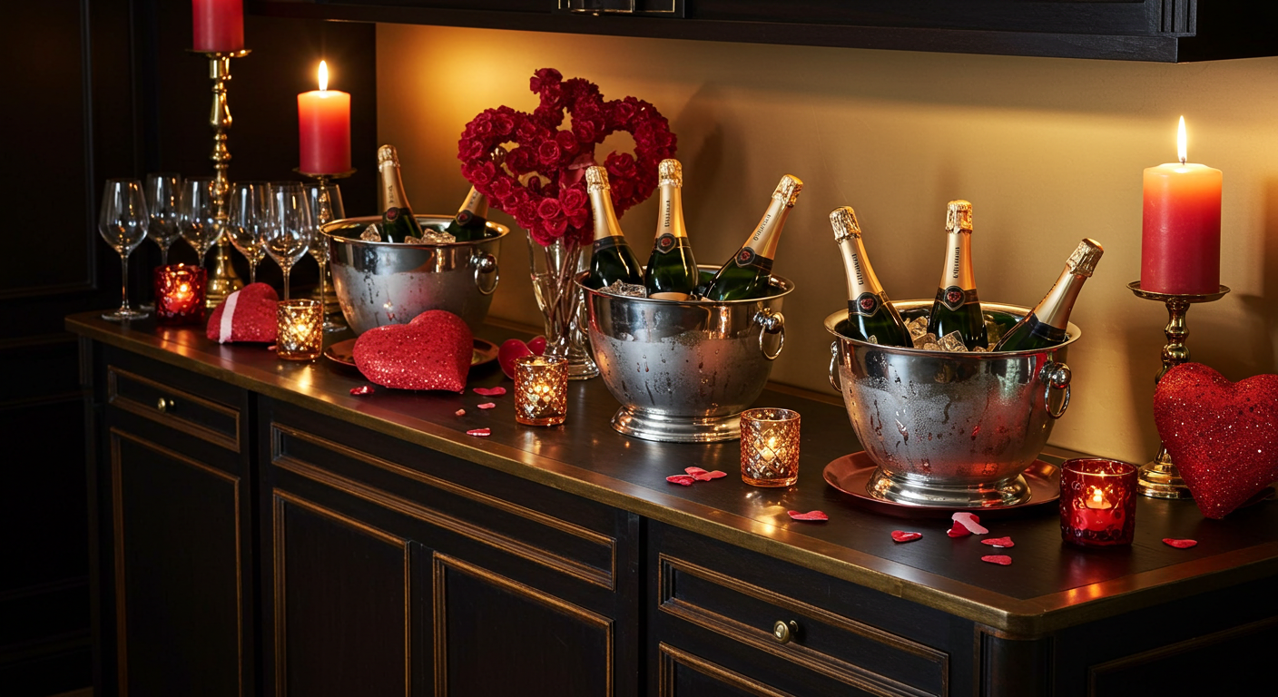 Elegant Valentine Champagne Bar with Valentine's Accents