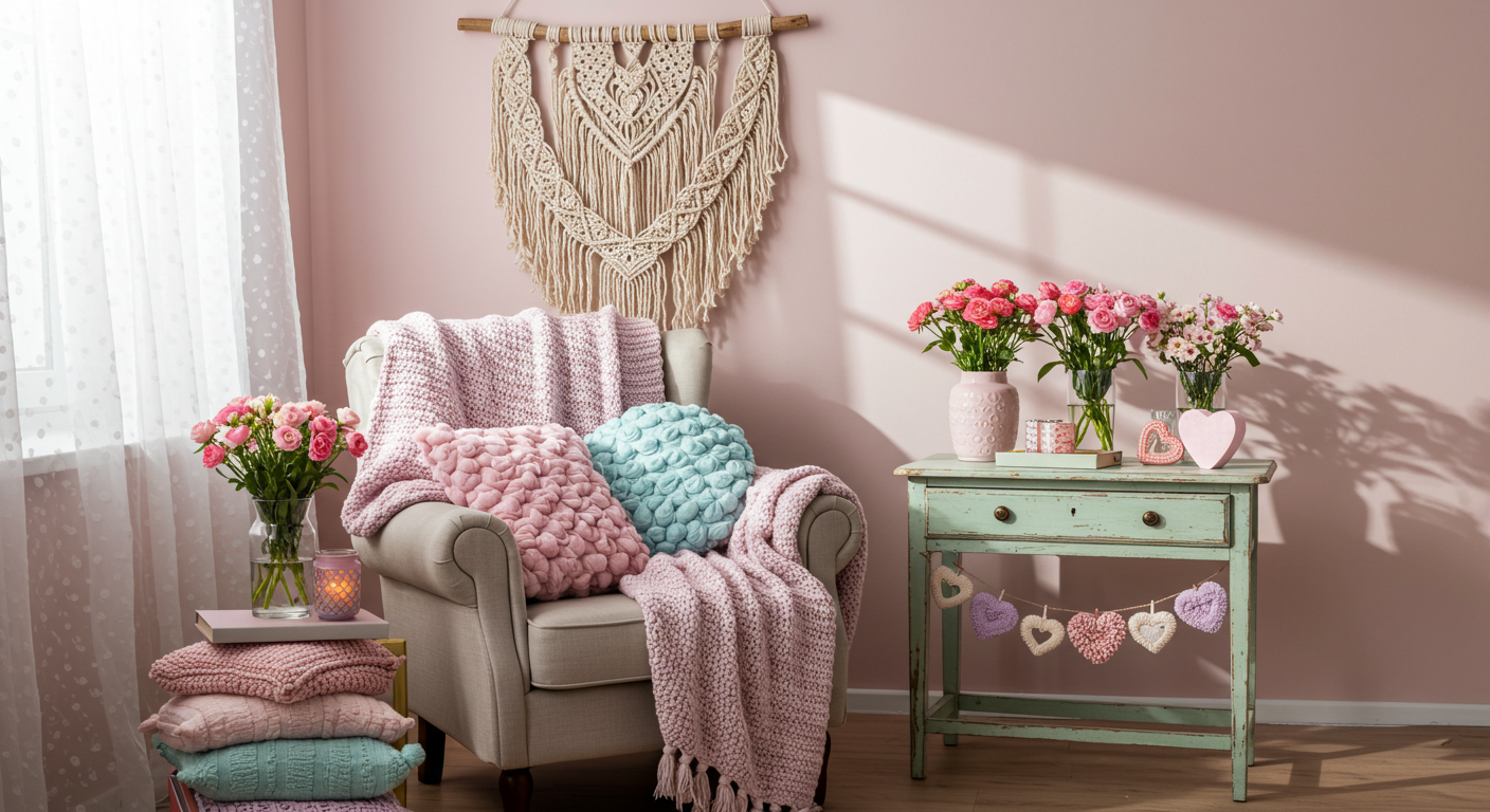 Boho-Style Valentine Corner with Macramé and Pastel Decor