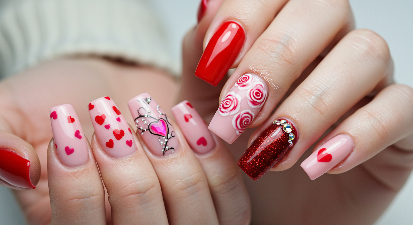 Love in Every Swipe Valentine Nail