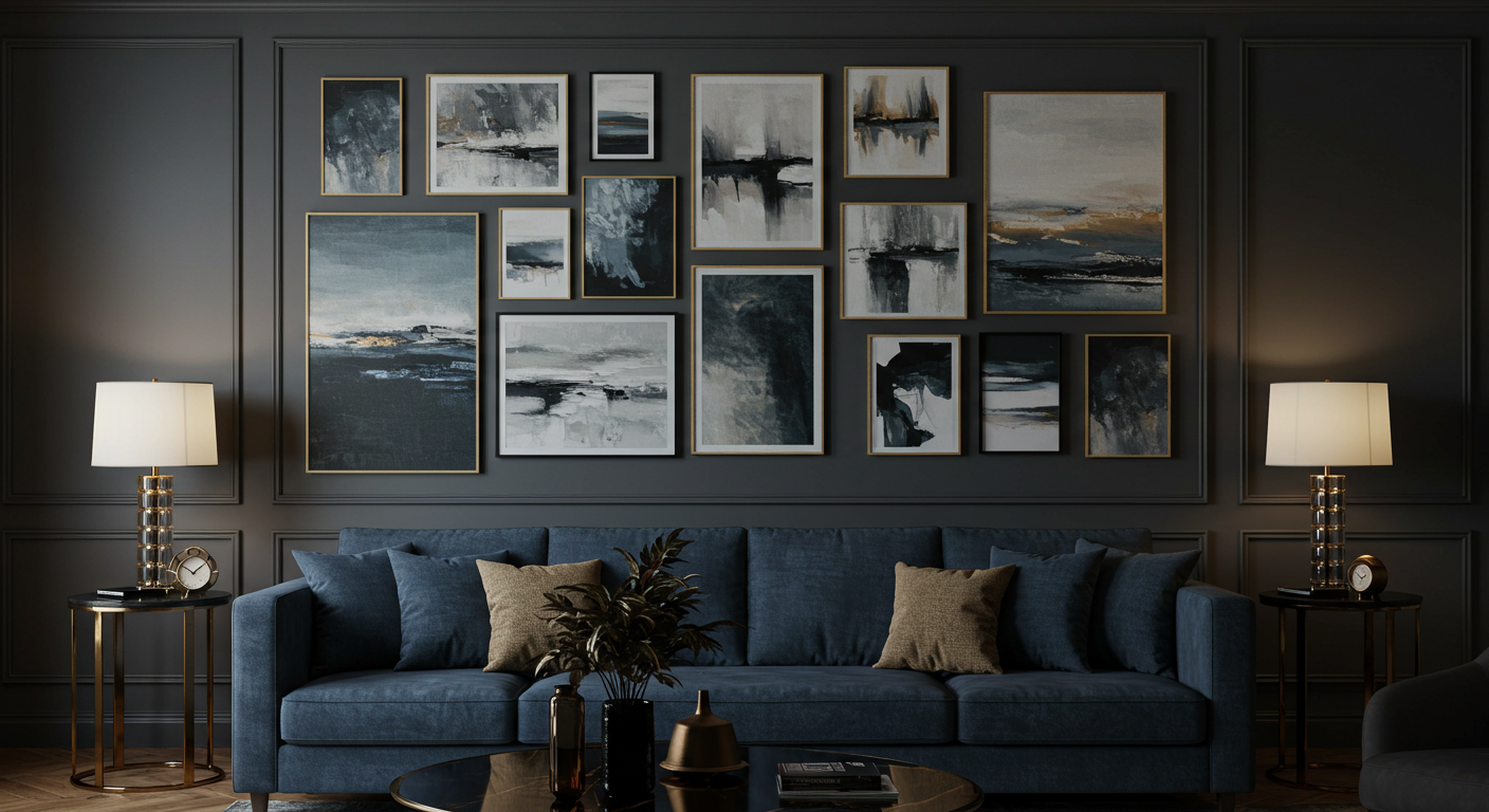 Abstract Wall Art Gallery Above the Sofa