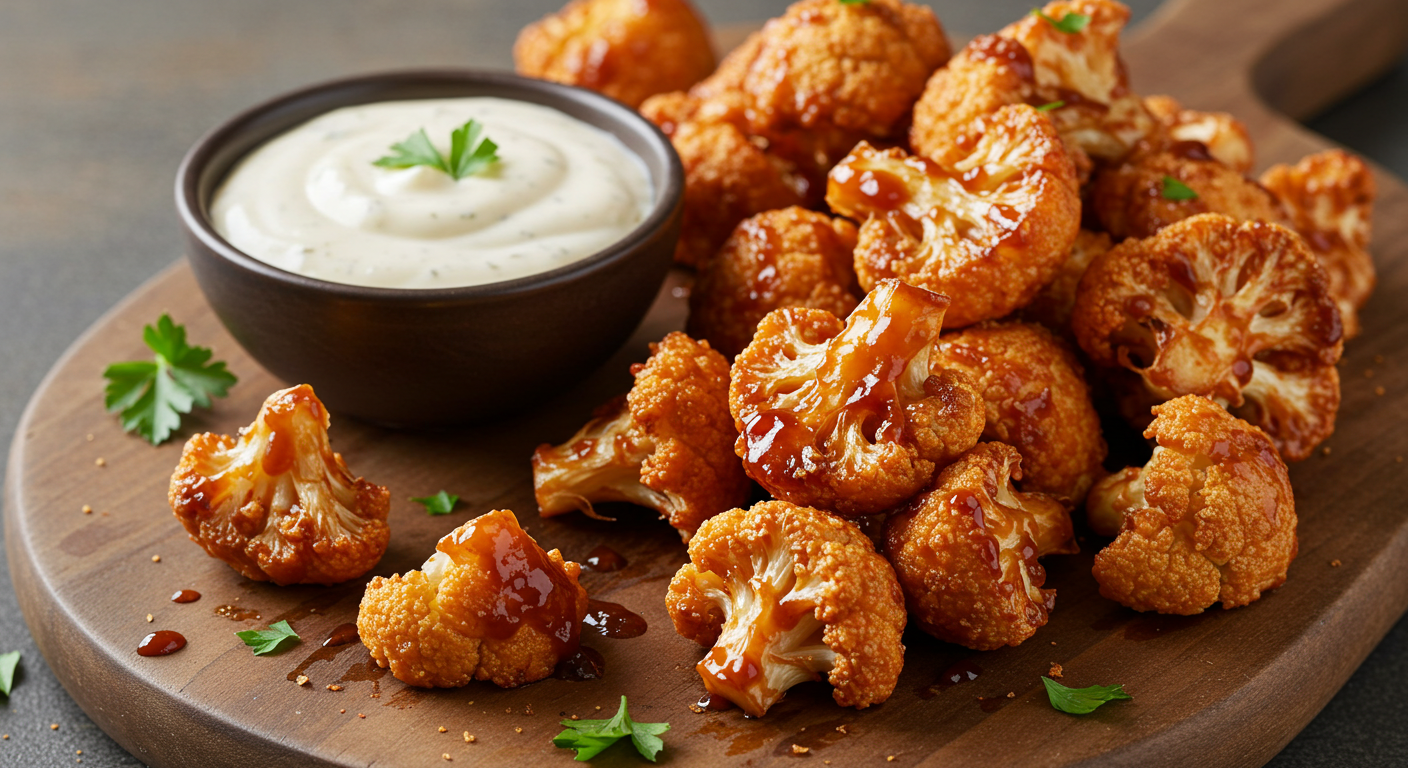 BBQ Cauliflower Bites with Alabama White Sauce Dip