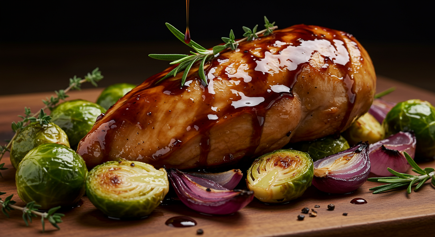 Balsamic Chicken with Brussels Sprouts and Red Onions