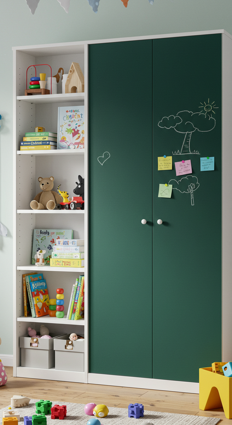 Billy Bookcase with Chalkboard Back for Kids’ Playroom
