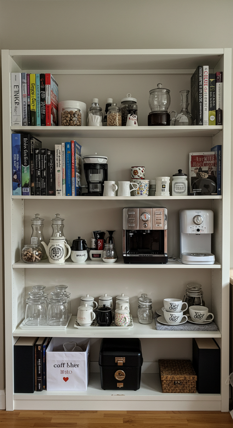 Billy Bookcase with a Coffee & Tea Station Setup
