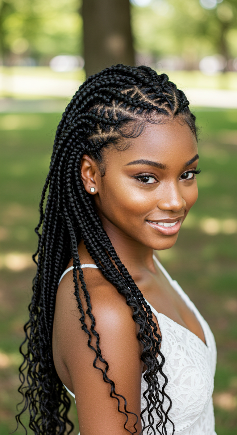 Black Girl Half-Up, Half-Down Braids