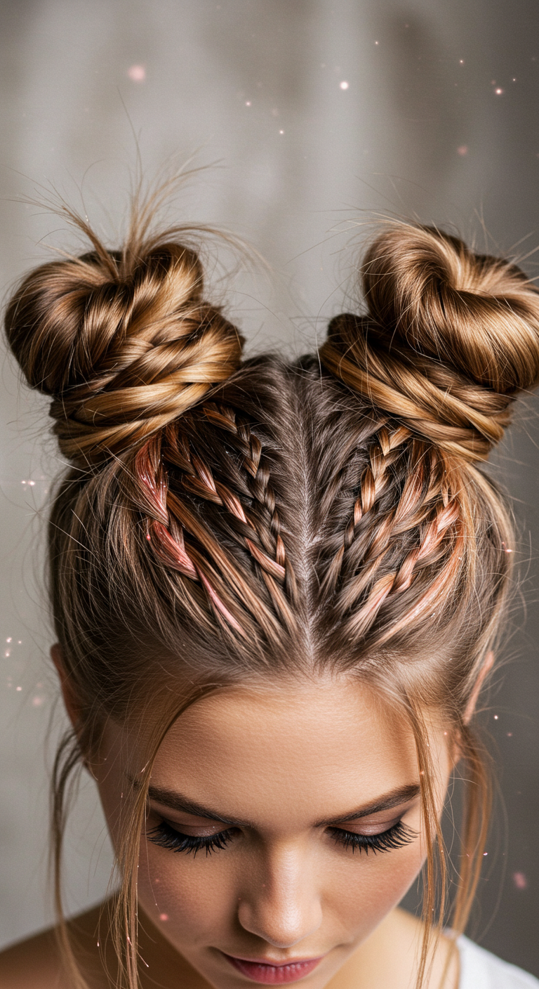 Braided Space Buns for Fine Hair 