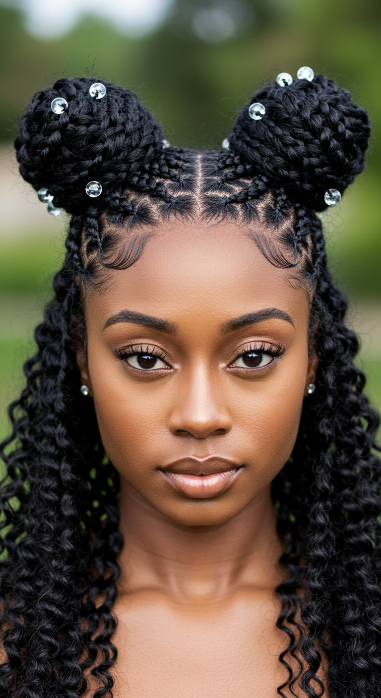 Braided Space Buns Black Women Hairstyle