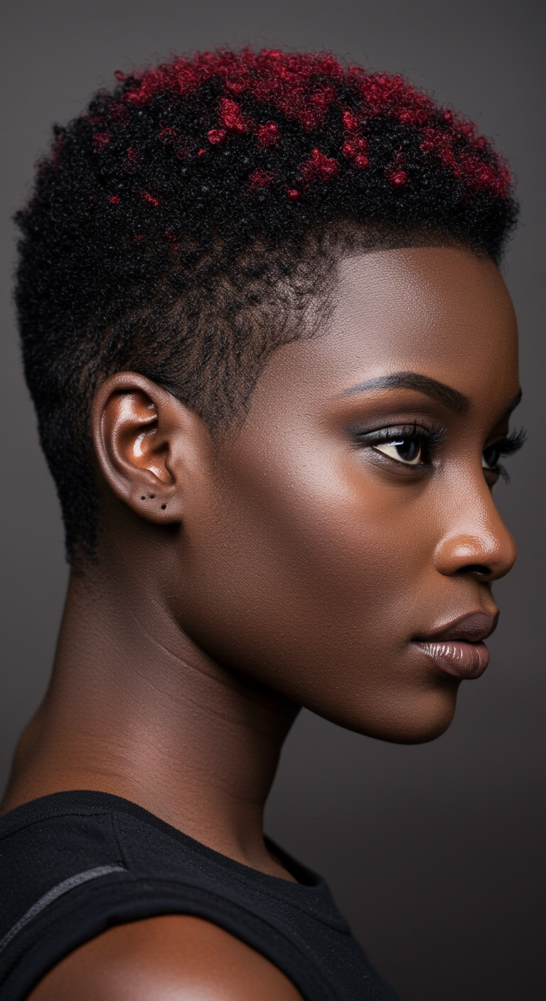 Buzz Cut with Color Black Women Hairstyle