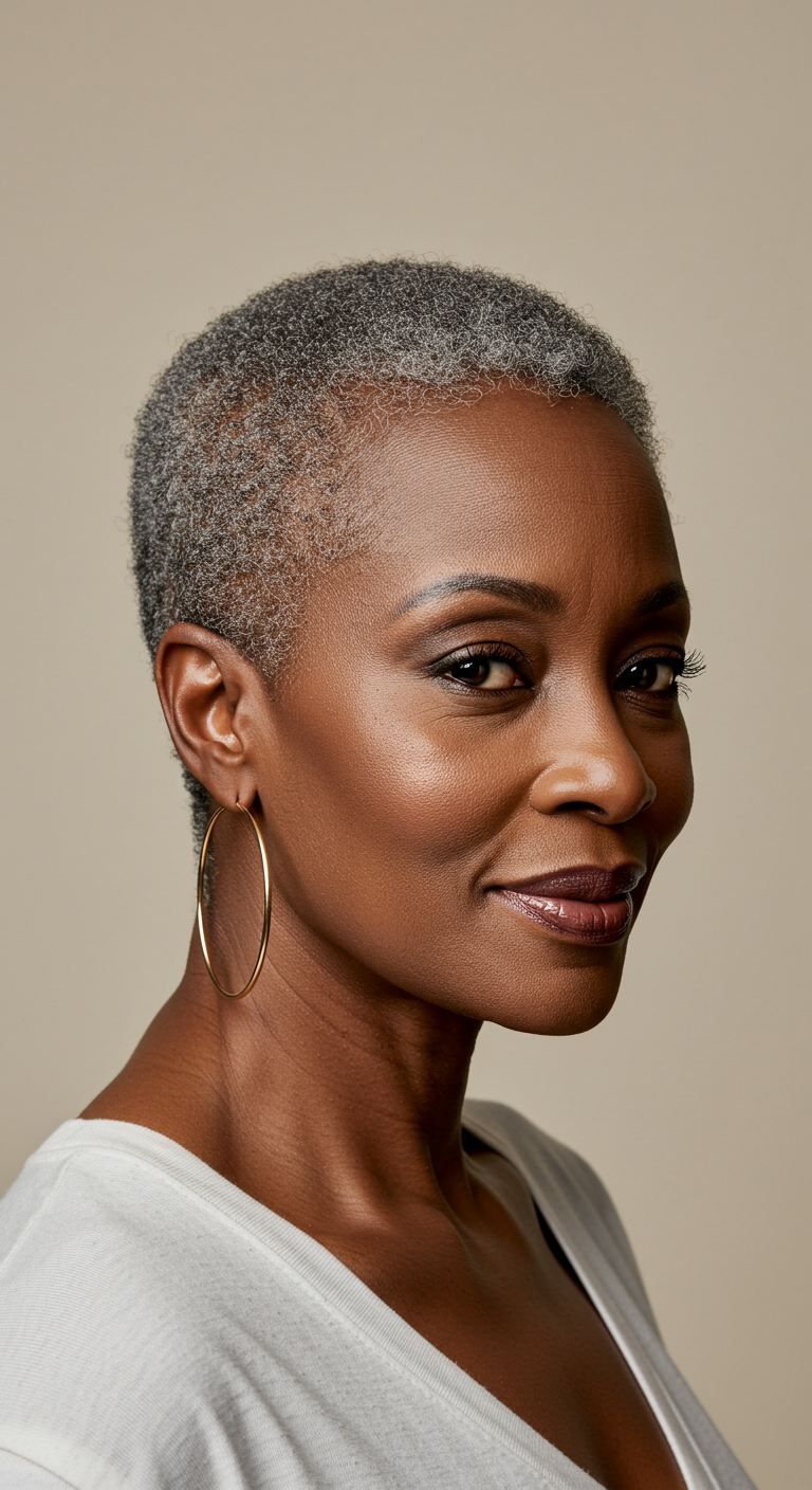 Buzz Cut with Natural Gray for Older Black Women