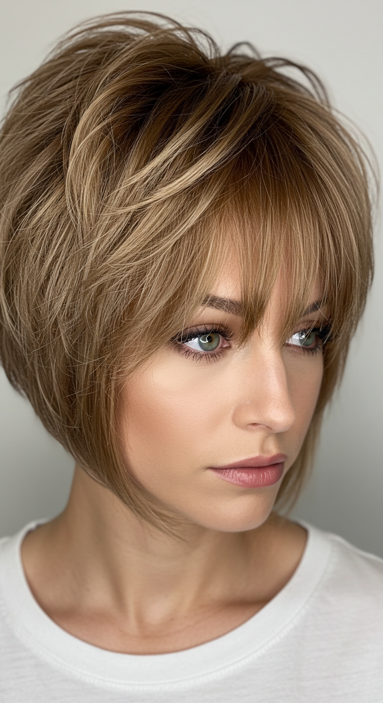 Chin-Length Choppy Bob Hairstyle with Side Bangs for Fine Hair
