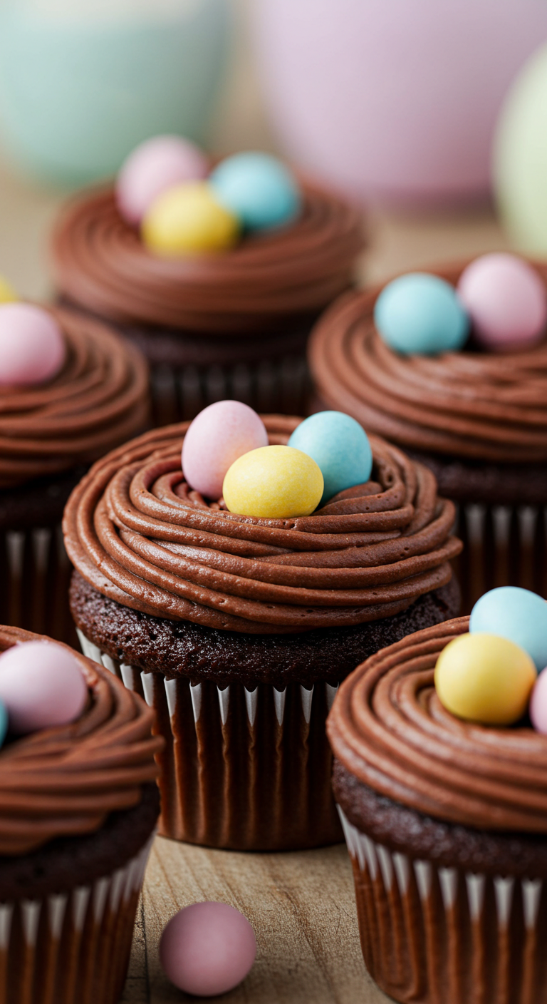 Chocolate Easter Egg Nest Cupcakes