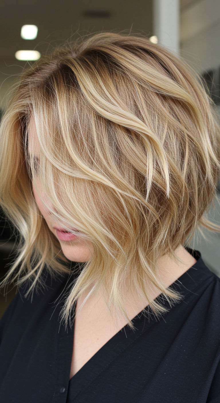 Choppy Bob Hairstyle with Choppy Layers and Babylights for Fine Hair