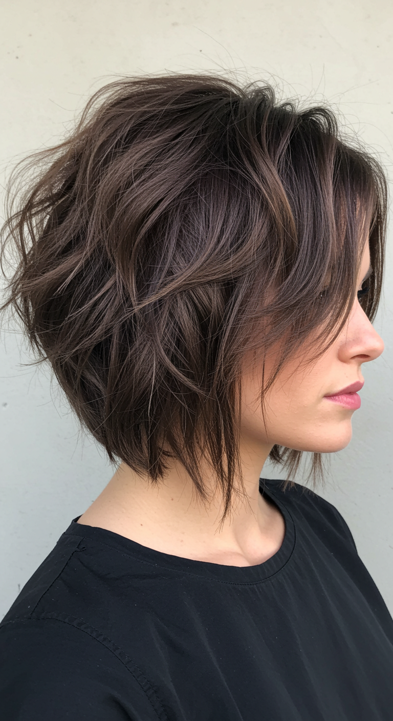 Choppy Bob Hairstyle with Textured Ends and Face-Framing Layers for Fine Hair