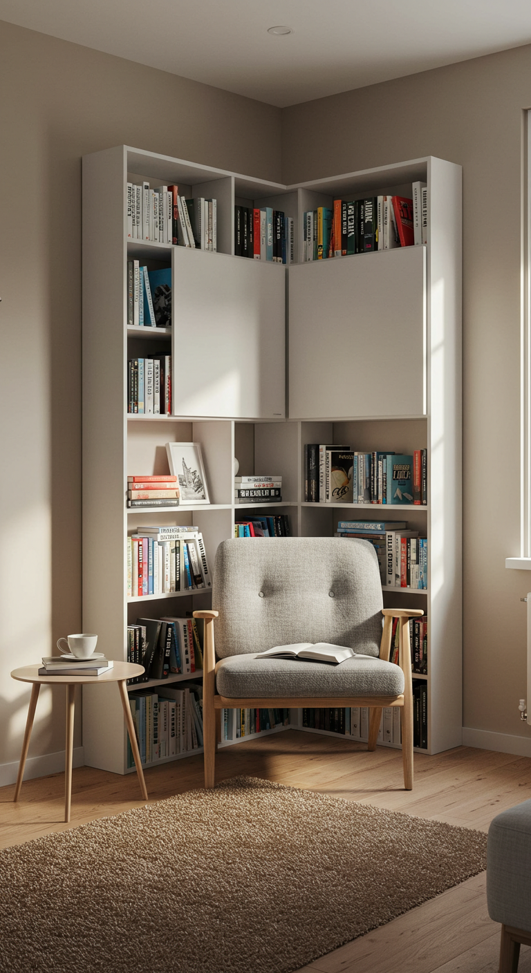 Corner Book Nook with IKEA Billy Shelving