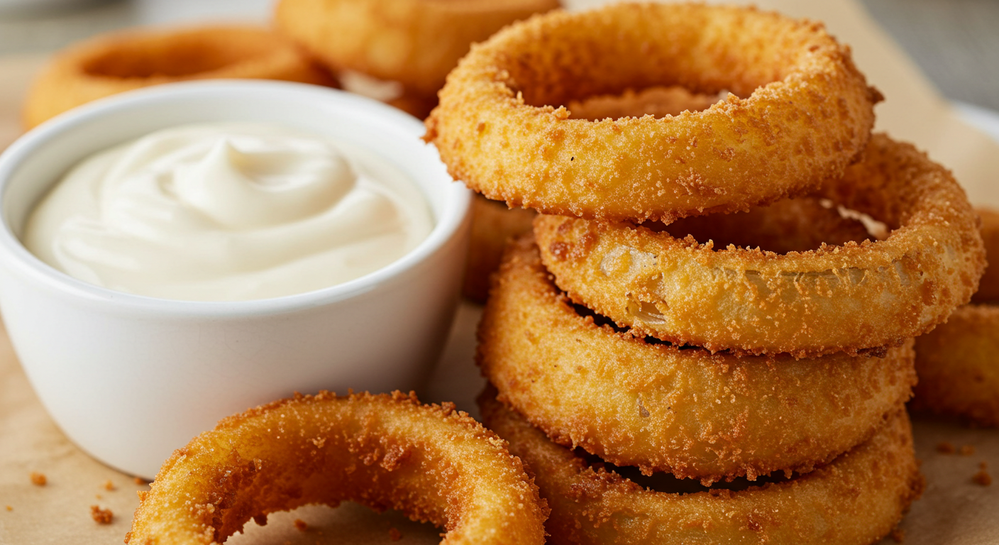 Crispy Onion Rings with White Sauce Dip