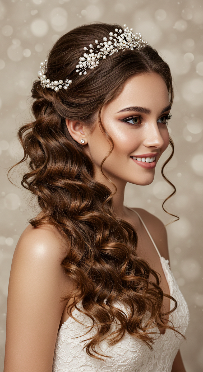 Curly Bridal Updo with Accessories Curly Hair Girl