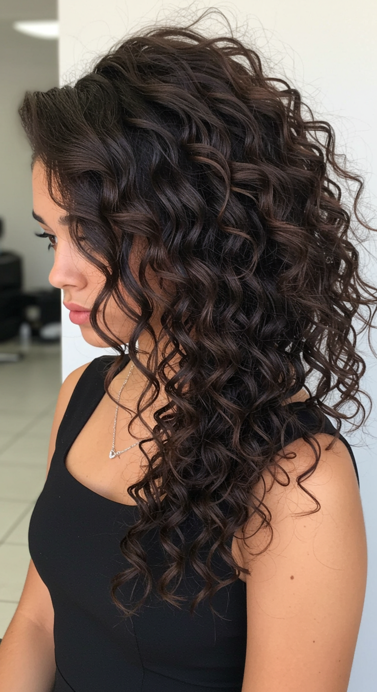 Curly Hair Side-Swept Ponytail Girl