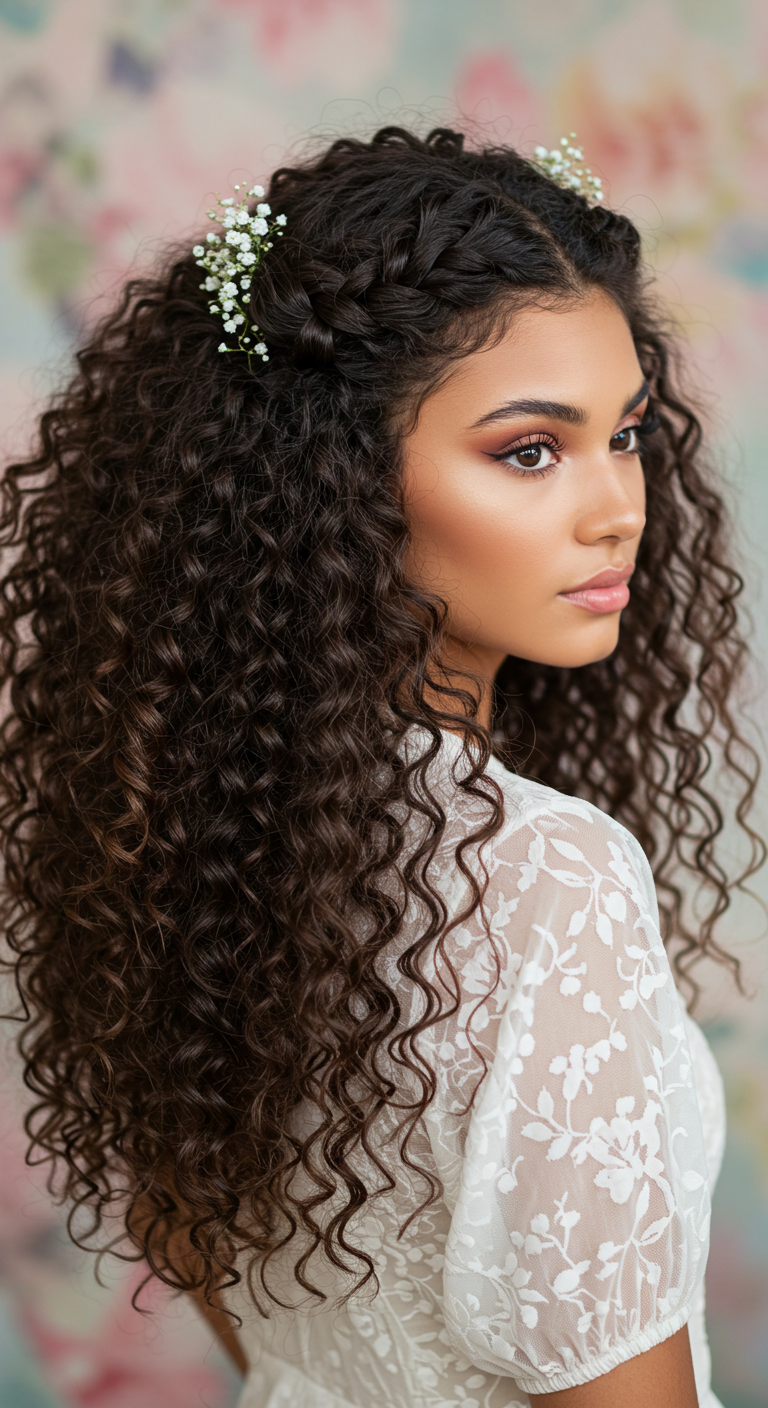 Curly Hair Twisted Crown Girl