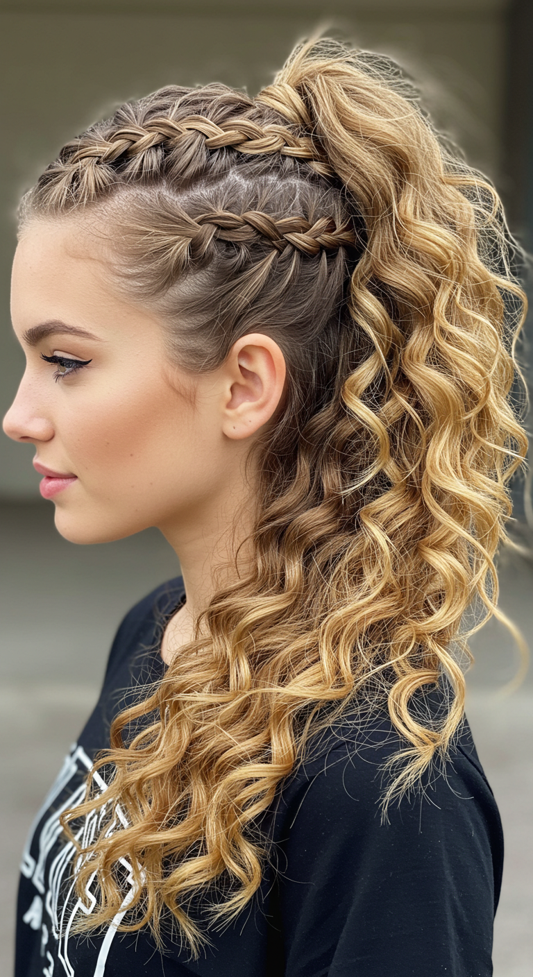 Curly Hair Waterfall Ponytail Girl