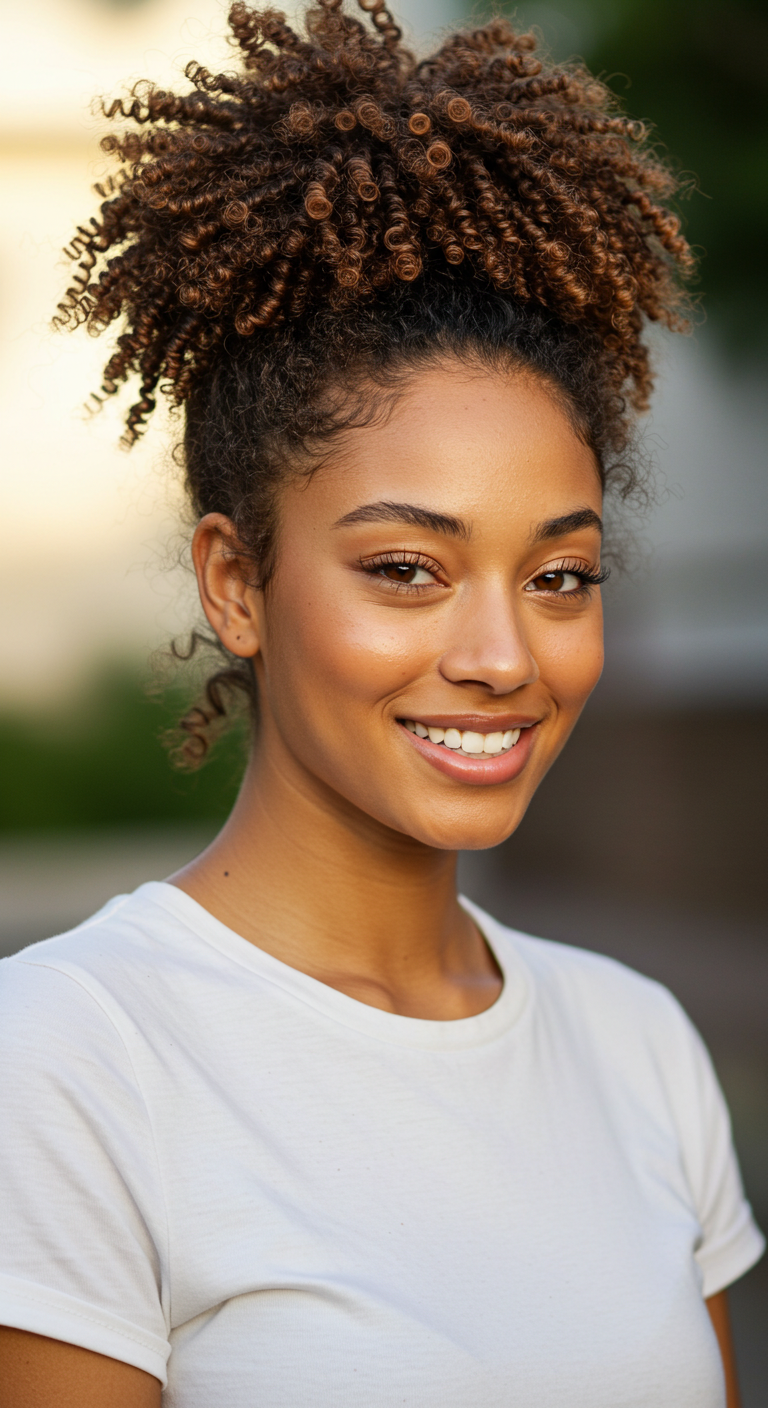 Curly High Bun Curly Hair Girl