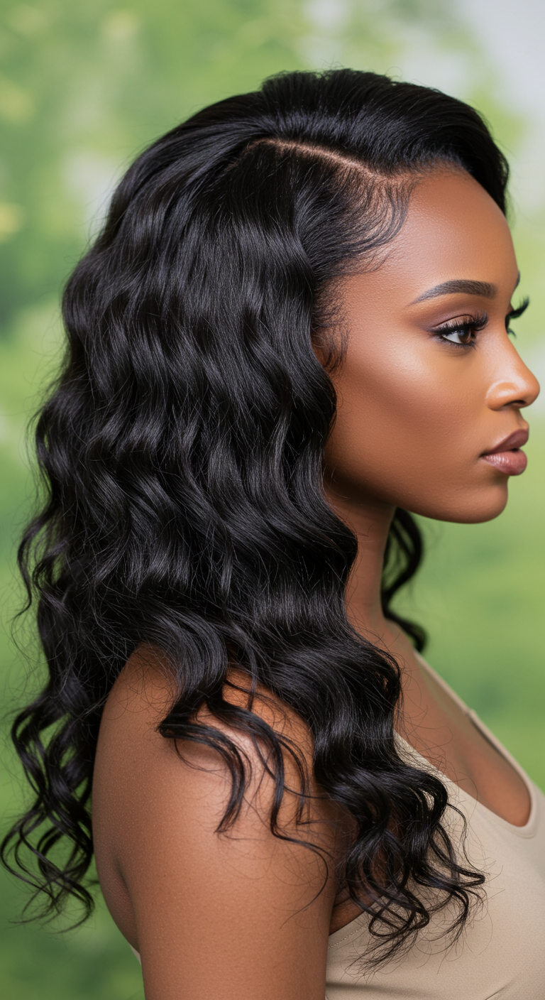 Deep Side Part with Waves Black Women Hairstyle