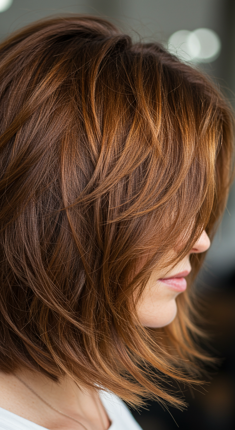 Deep Side-Parted Choppy Lob Hairstyle for Fine Hair