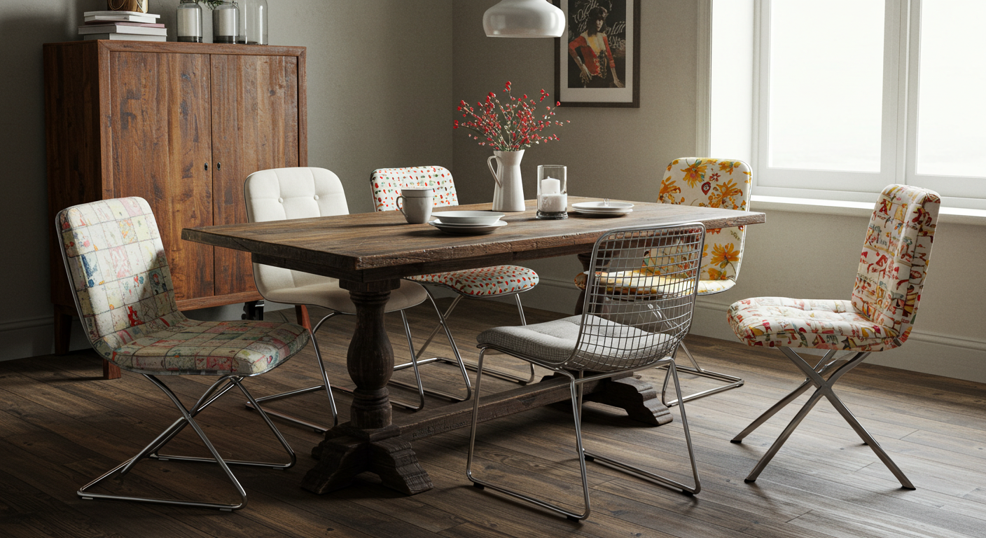 Eclectic Dining Table with Mismatched Chairs
