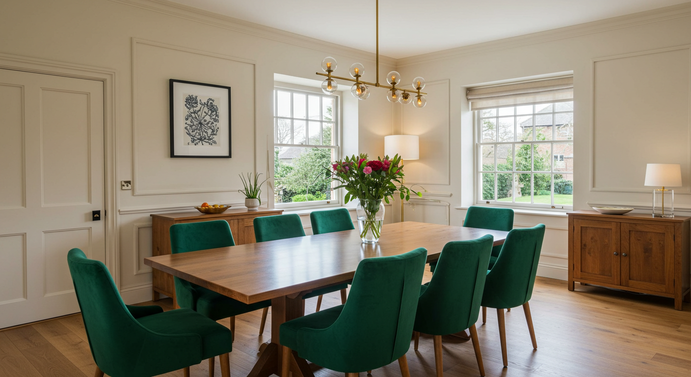 Elegant Dining Space with Velvet Chairs