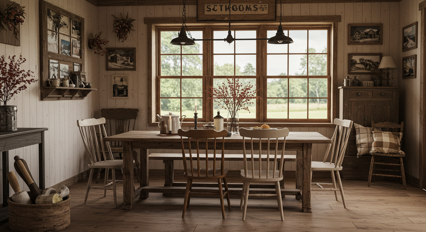 Farmhouse-Style Dining Area with Rustic Decor