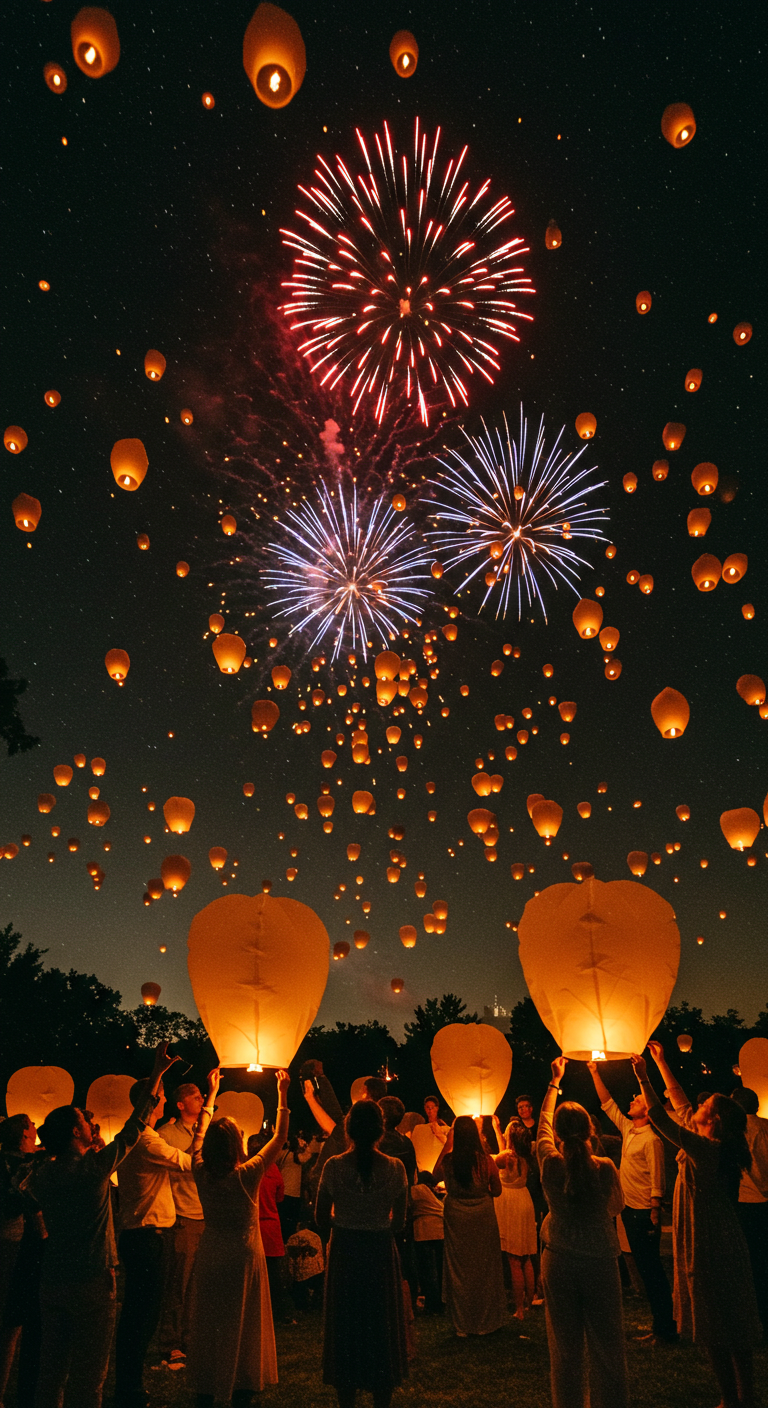 Firework-Lit Lantern Release