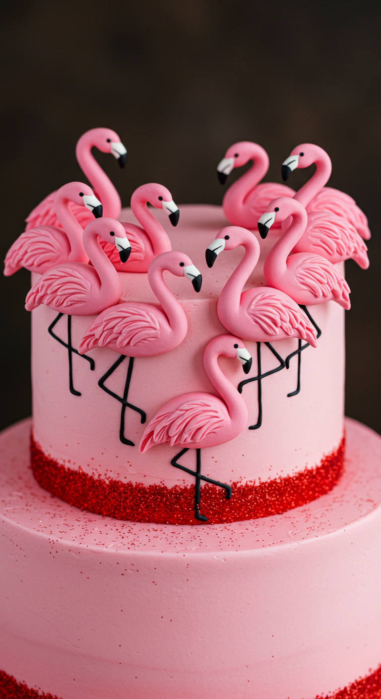 Flamingo Love Valentine Cake