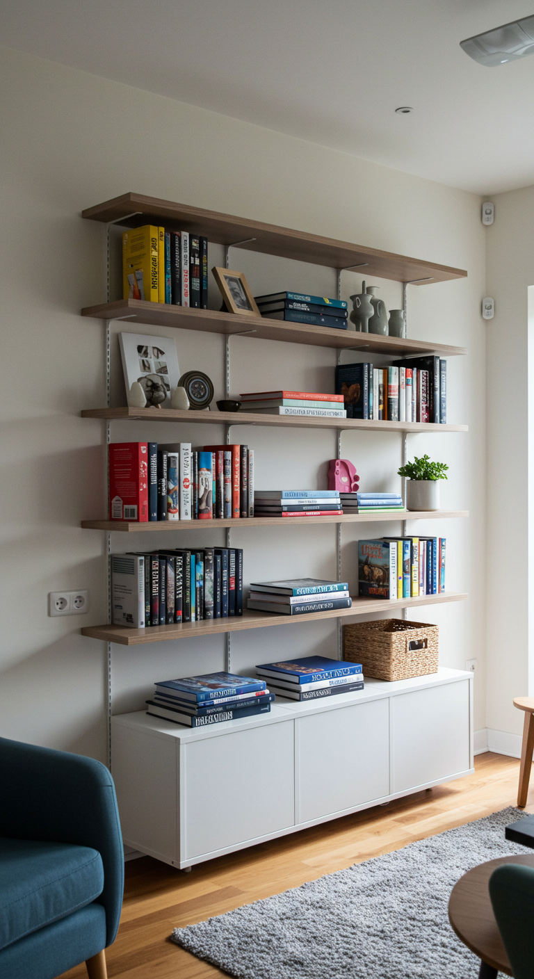 Floating Wall-to-Wall Bookshelves with Billy Units