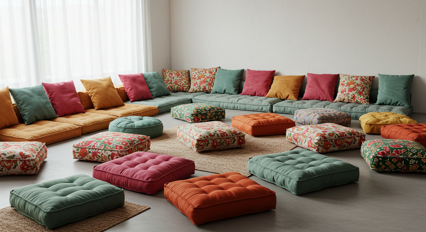 Floor Seating Arrangement with Colorful Cushions