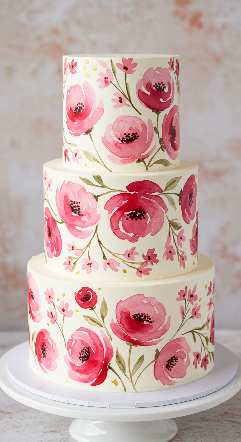 Floral Watercolor Valentine Cake