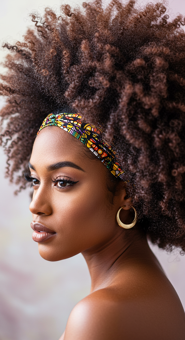Fluffy Afro with Headband Black Women Hairstyle
