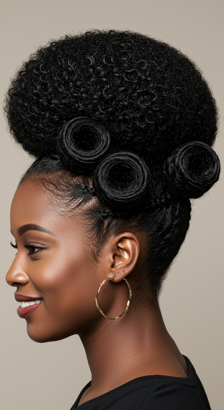 French Roll with Natural Texture Black Women Hairstyle