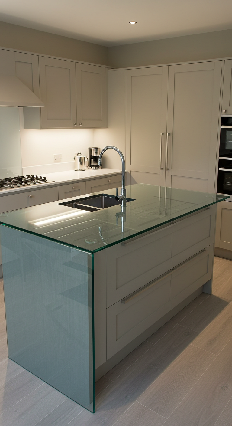 Glass Countertop Kitchen Island