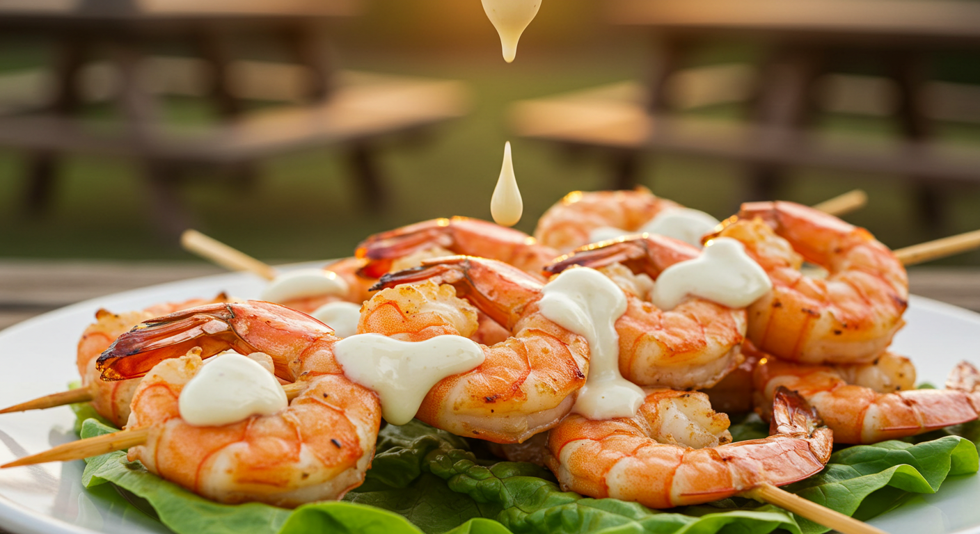 Grilled Shrimp Skewers with Alabama White Sauce