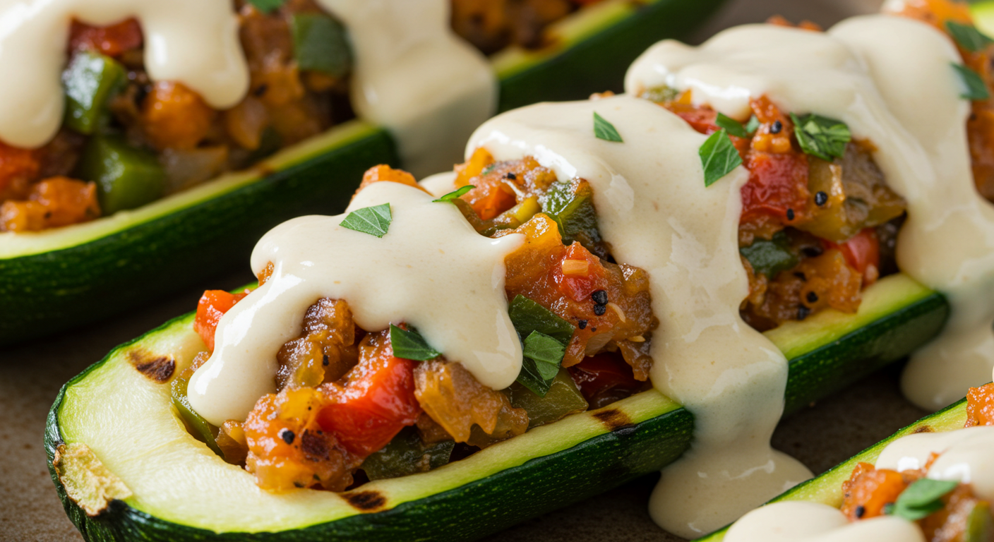 Grilled Zucchini Boats with Alabama White Sauce
