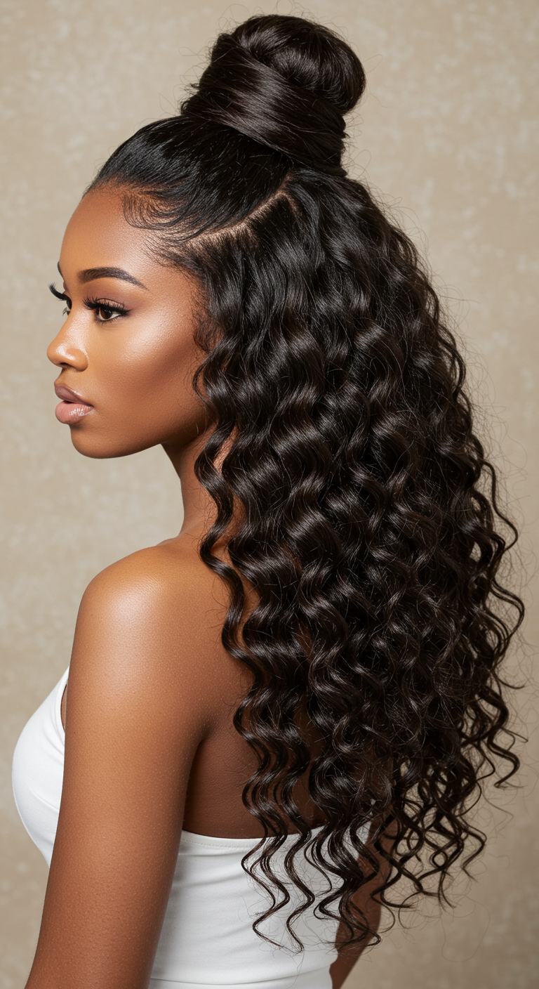 Half-Up, Half-Down with Curls Black Women Hairstyle