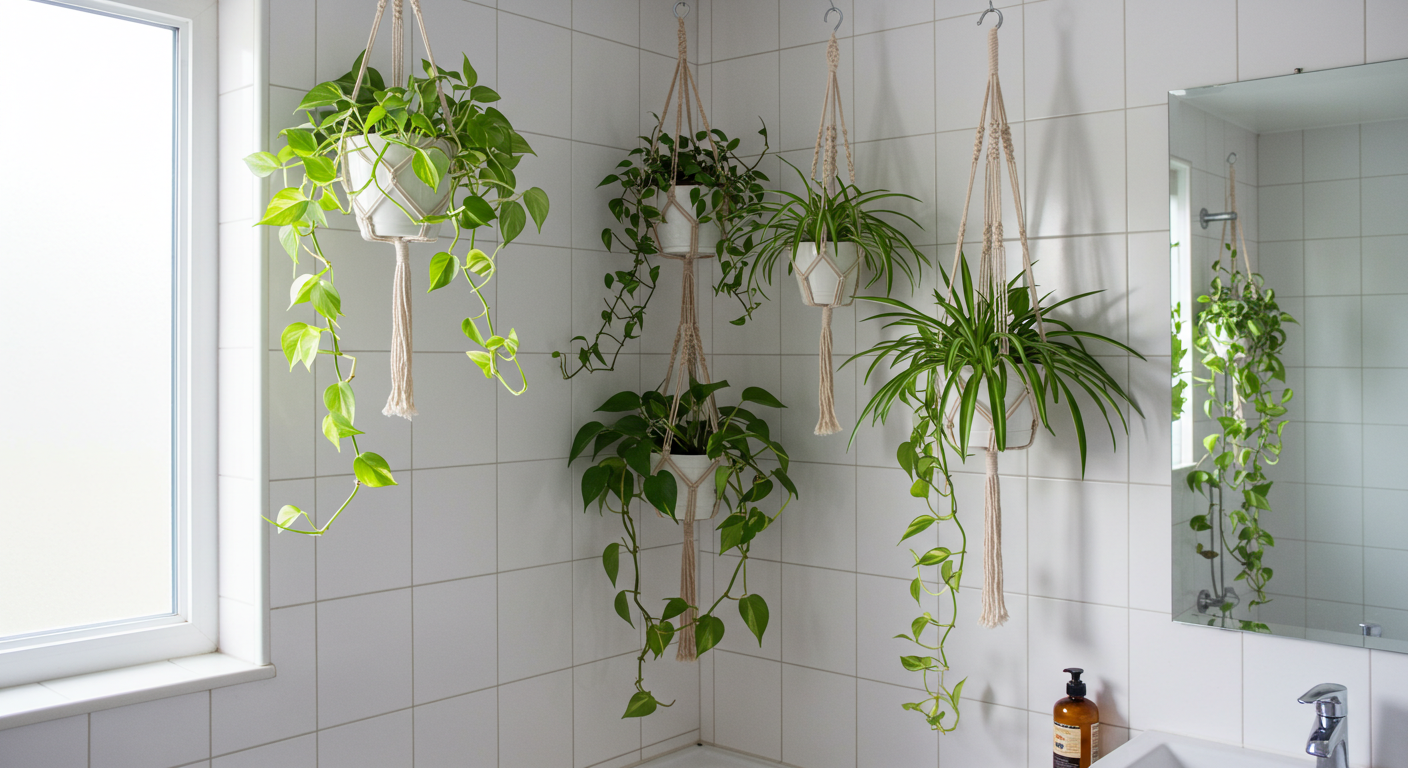 Hanging Plant Corner in the Bathroom